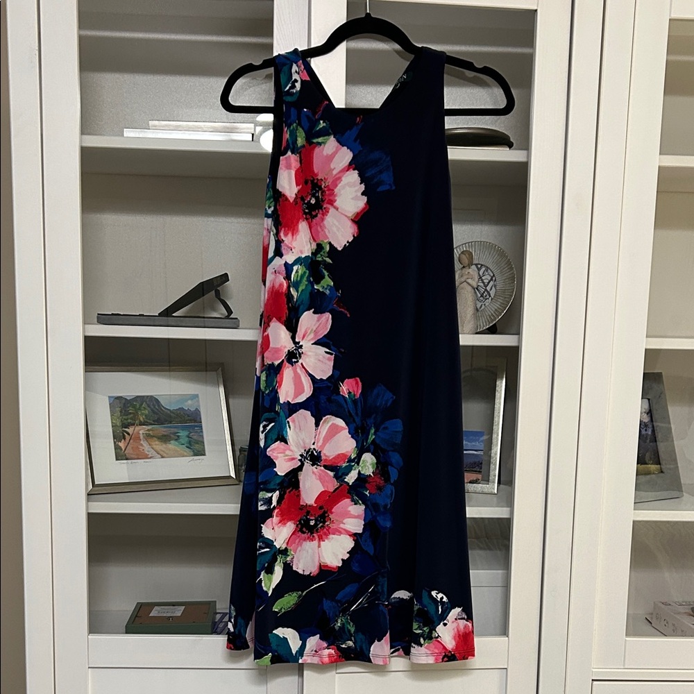 Ralph Lauren Navy Midi Dress with Pink Floral Print